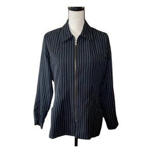 Vintage 90s‎ St black & white striped metallic zipper blazer women Small